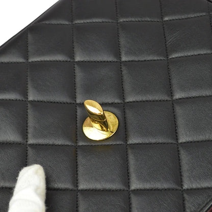 Chanel 1991-1994 Black Lambskin Straight Flap Chain Shoulder Bag