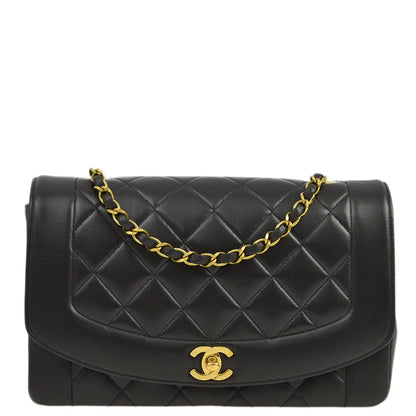 Chanel 1994-1996 Black Lambskin Medium Diana Shoulder Bag