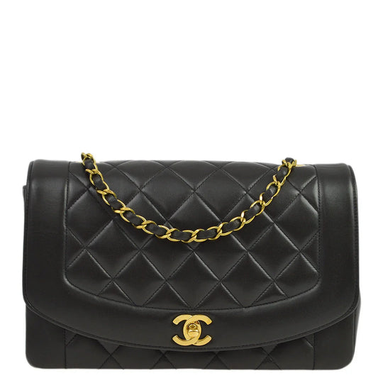 Chanel 1994-1996 Black Lambskin Medium Diana Shoulder Bag