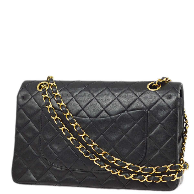 Chanel 1996-1997 Black Lambskin Medium Classic Double Flap Shoulder Bag