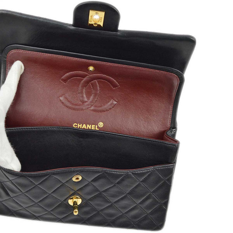 Chanel 1996-1997 Black Lambskin Medium Classic Double Flap Shoulder Bag