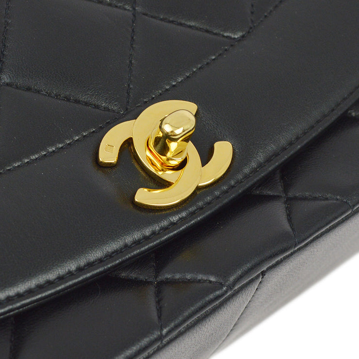 Chanel 1991-1994 Black Lambskin Medium Diana Shoulder Bag