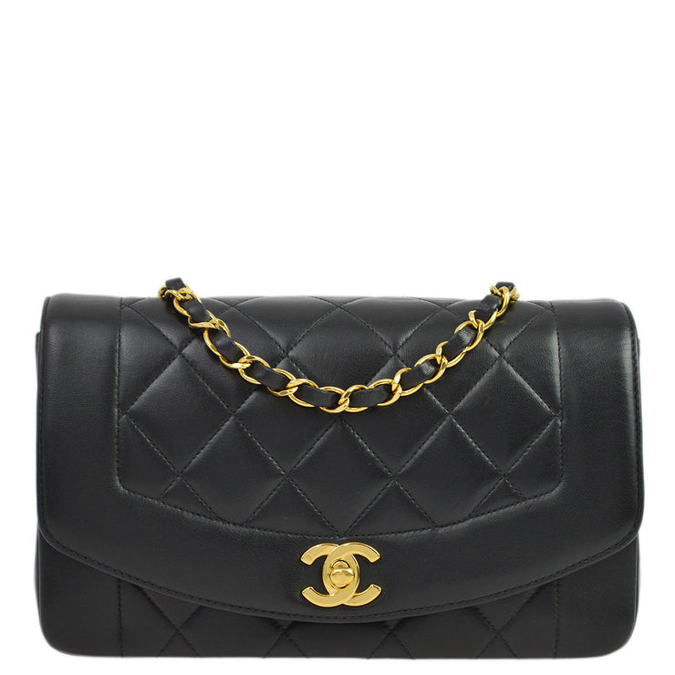 Chanel 1996-1997 Black Lambskin Small Diana Shoulder Bag