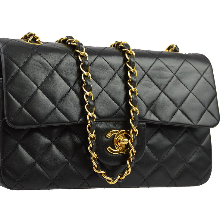 Chanel 1996-1997 Black Lambskin Small Classic Double Flap Shoulder Bag