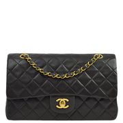 Chanel 1994-1996 Black Lambskin Medium Classic Double Flap Shoulder Bag