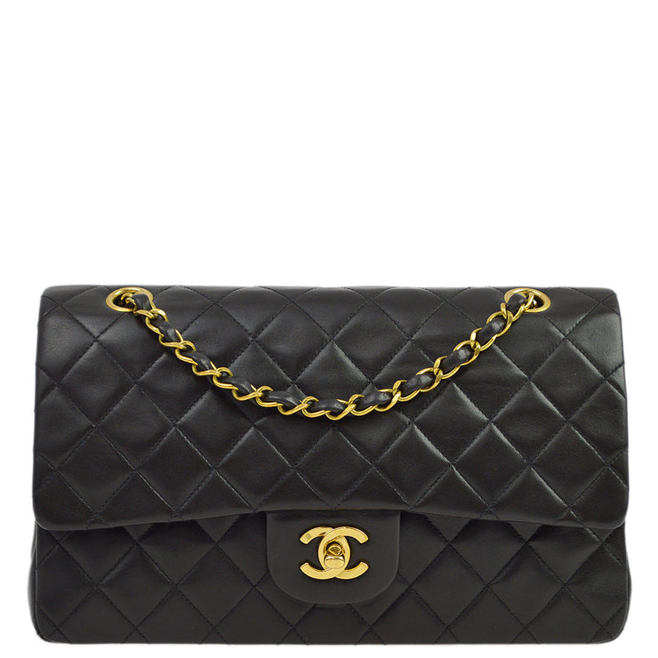 Chanel 1994-1996 Black Lambskin Medium Classic Double Flap Shoulder Bag