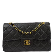 Chanel 1991-1994 Black Lambskin Small Classic Double Flap Shoulder Bag