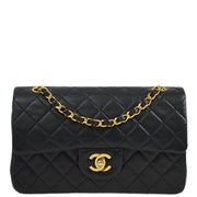 Chanel 1991-1994 Black Lambskin Small Classic Double Flap Shoulder Bag