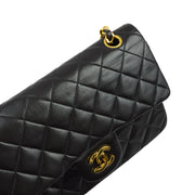 Chanel 1991-1994 Black Lambskin Small Classic Double Flap Shoulder Bag