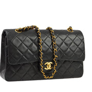 Chanel 1994-1996 Black Lambskin Medium Classic Double Flap Shoulder Bag