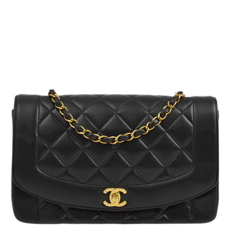 Chanel 1994-1996 Black Lambskin Medium Diana Shoulder Bag