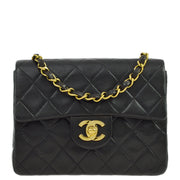 Chanel 1994-1996 Black Lambskin Mini Classic Square Flap Shoulder Bag 17