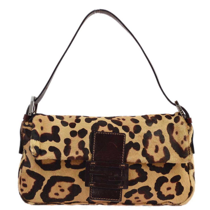 Fendi Brown Pony Hair Leopard Baguette Handbag