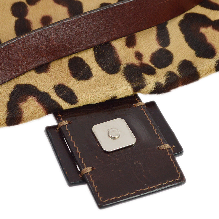 Fendi Brown Pony Hair Leopard Baguette Handbag