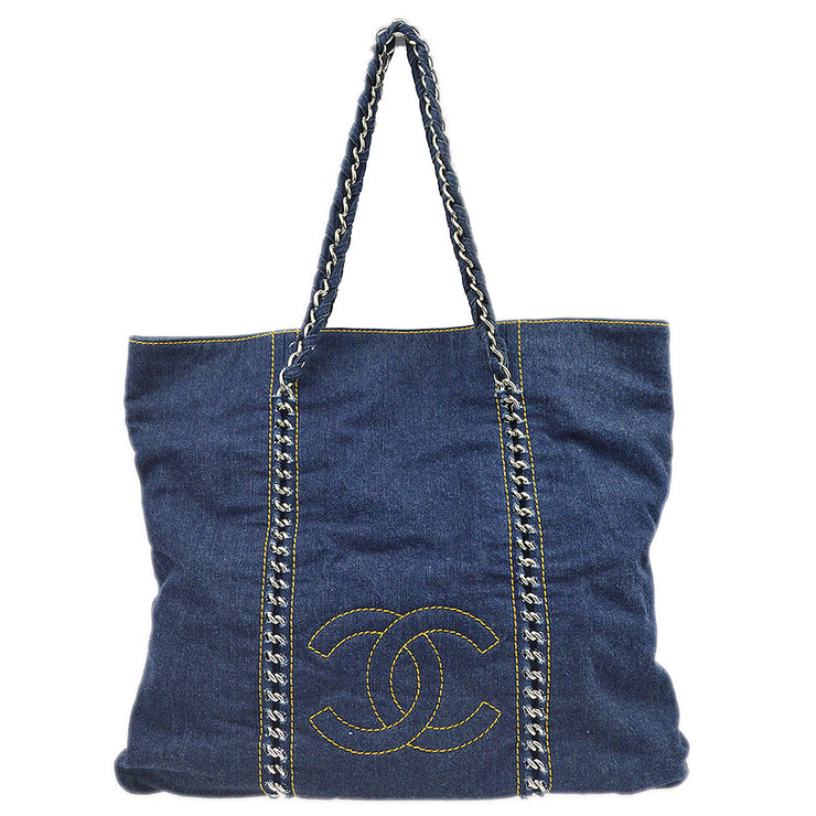 Chanel 2005-2006 Blue Denim Luxury Line Tote Handbag