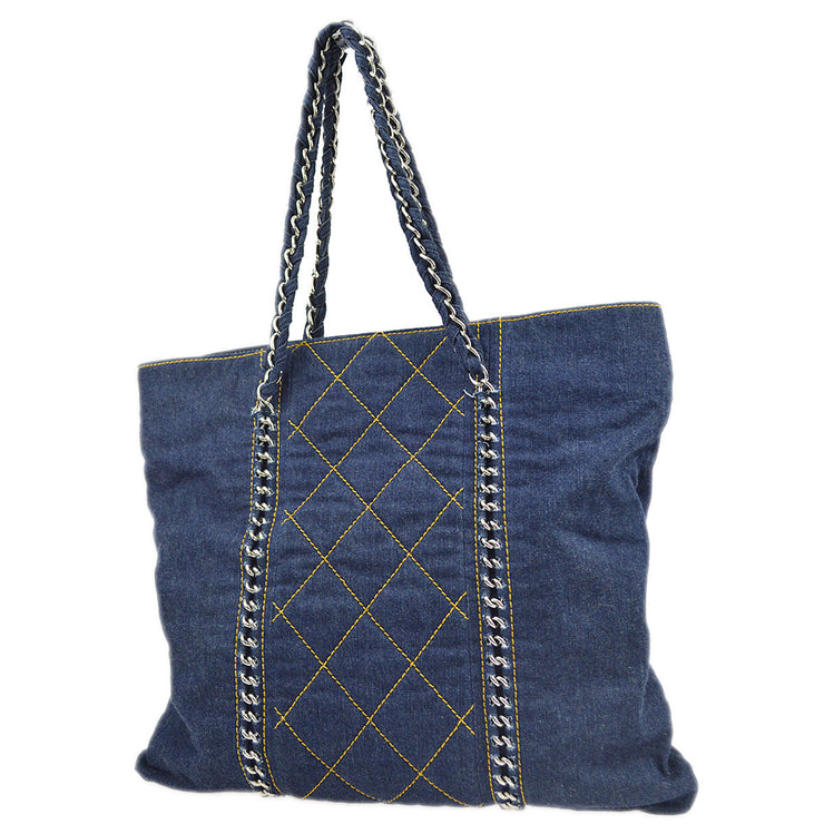 Chanel 2005-2006 Blue Denim Luxury Line Tote Handbag