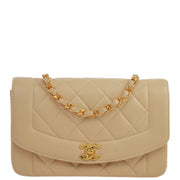 Chanel 1994-1996 Beige Lambskin Small Diana Shoulder Bag