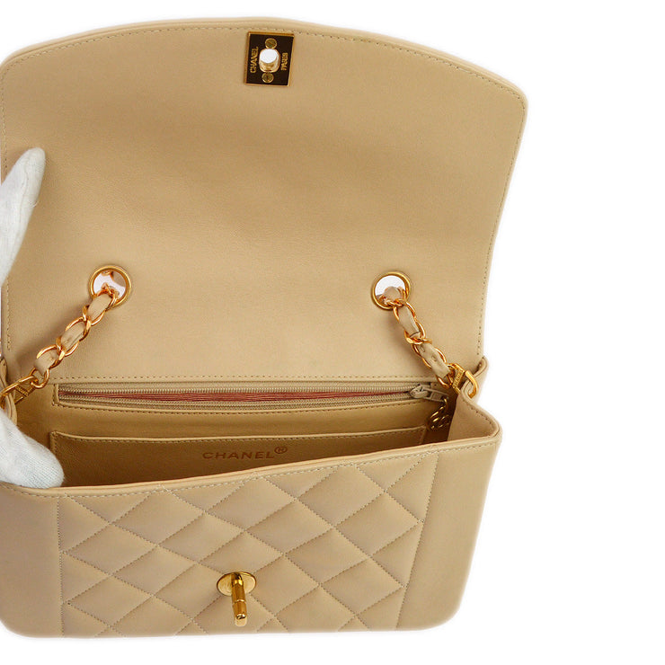 Chanel 1994-1996 Beige Lambskin Small Diana Shoulder Bag