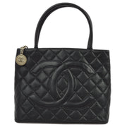 Chanel 2000-2001 Black Caviar Medallion Tote Handbag