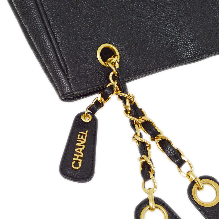 Chanel 1996-1997 Black Caviar Triple CC Shoulder Tote Bag