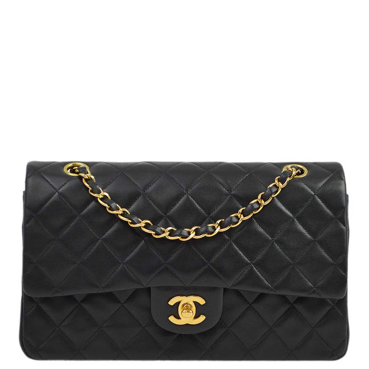 Chanel 1997-1999 Black Lambskin Medium Classic Double Flap Shoulder Bag