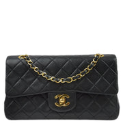 Chanel 1989-1991 Black Lambskin Small Classic Double Flap Shoulder Bag