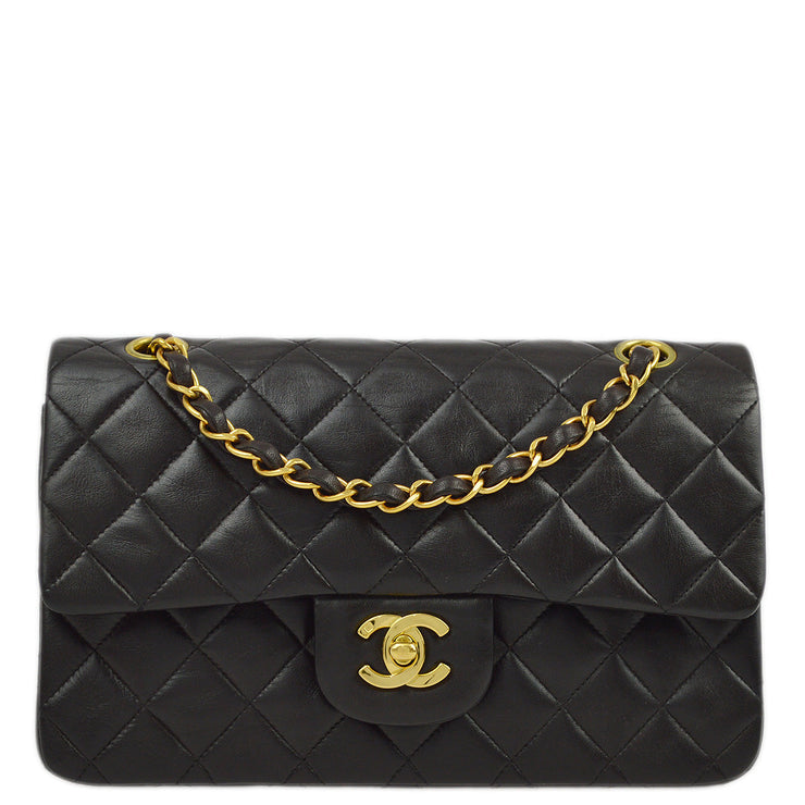 Chanel 1994-1996 Black Lambskin Small Classic Double Flap Shoulder Bag