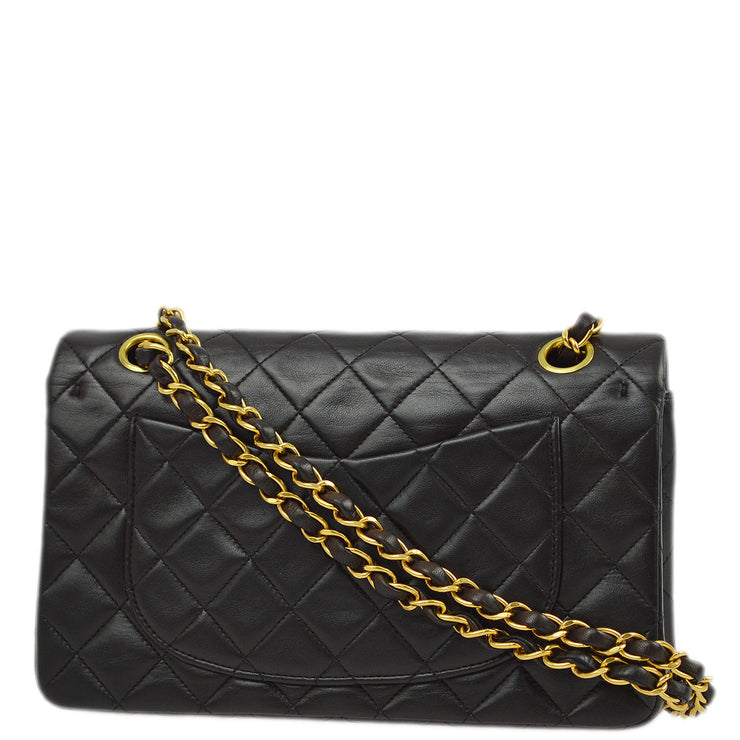 Chanel 1994-1996 Black Lambskin Small Classic Double Flap Shoulder Bag