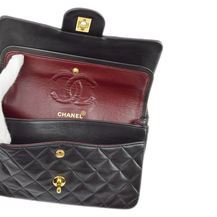 Chanel 1994-1996 Black Lambskin Small Classic Double Flap Shoulder Bag