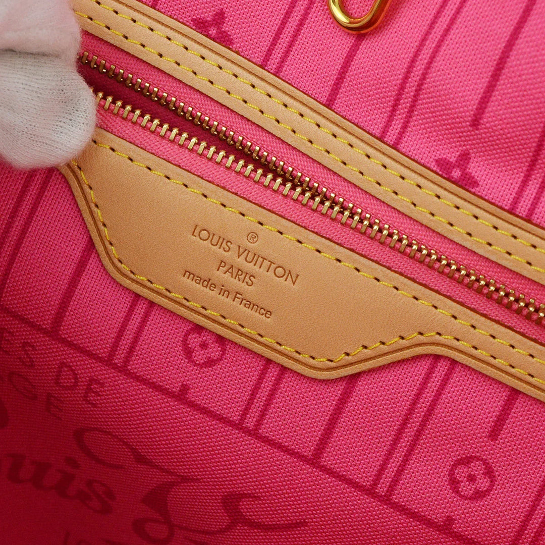 Louis Vuitton 2009 Monogram Rose Neverfull MM Shoulder Tote Bag 