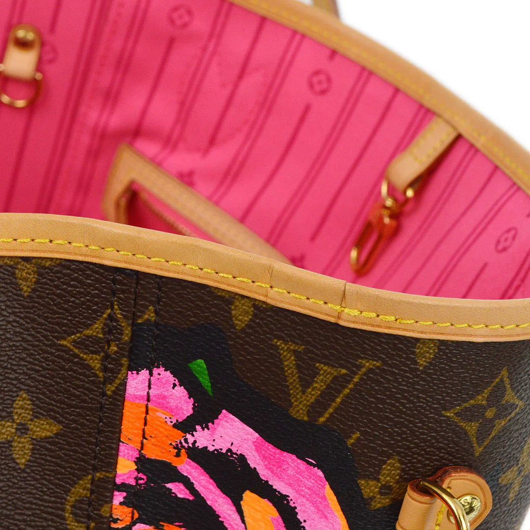 Louis Vuitton 2009 Monogram Rose Neverfull MM Shoulder Tote Bag 