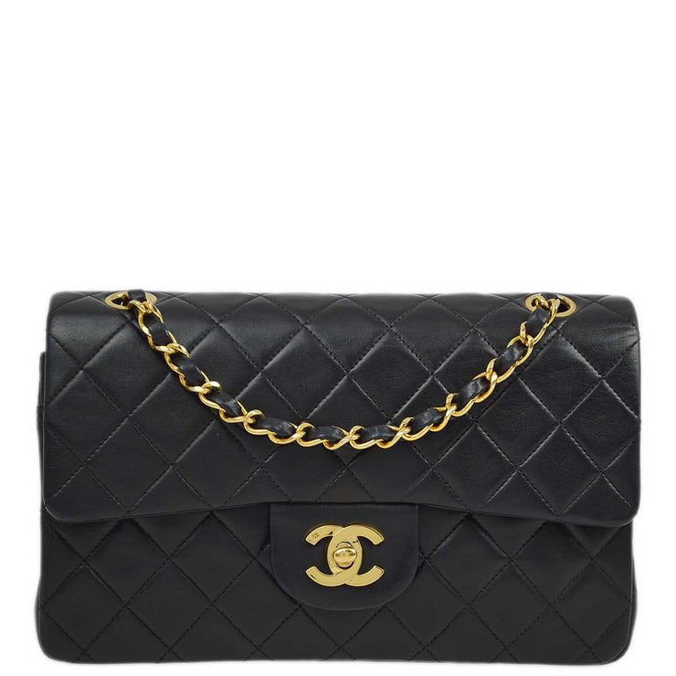 Chanel 1996-1997 Black Lambskin Small Classic Double Flap Shoulder Bag