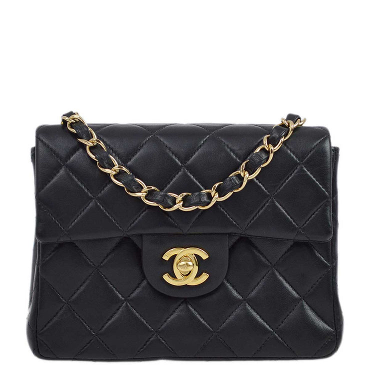 Chanel 2003-2004 Black Lambskin Mini Classic Square Flap Shoulder Bag 17