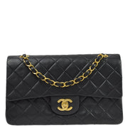 Chanel 1997-1999 Black Lambskin Small Classic Double Flap Shoulder Bag