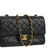 Chanel 1997-1999 Black Lambskin Small Classic Double Flap Shoulder Bag