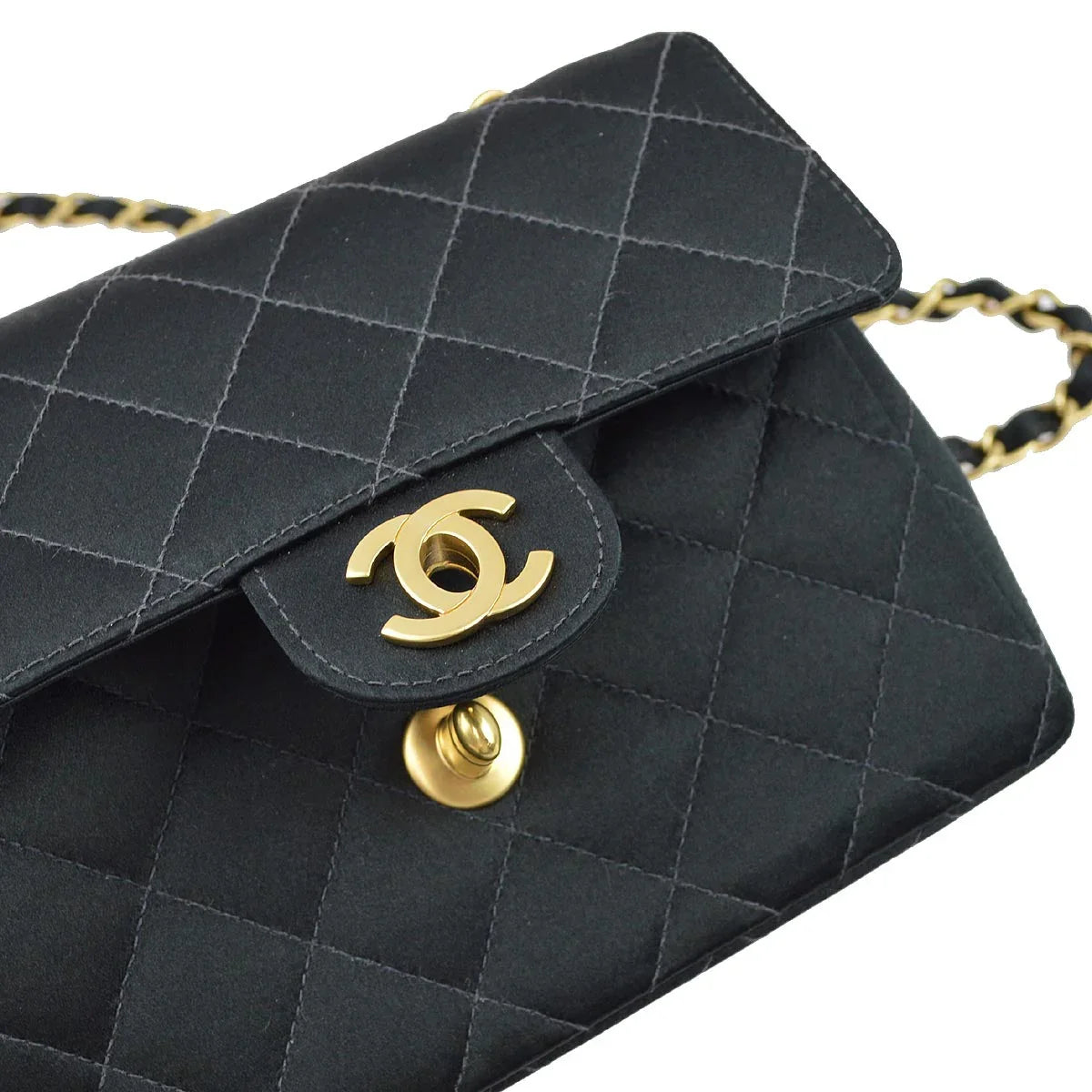 シャネル スーパーコレクション 2004 CHANEL (2002 2003) Chanel 2001-2003 Black Satin Mini Classic Square Flap