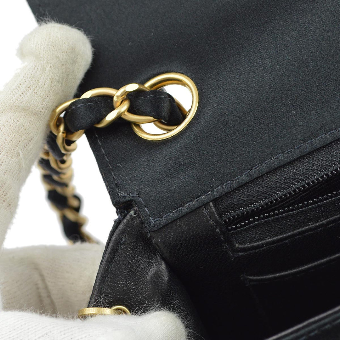 Chanel 2001-2003 Black Satin Mini Classic Square Flap