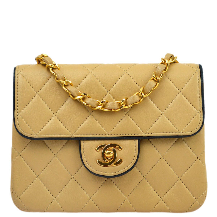 Chanel 1989-1991 Beige Lambskin Mini Classic Square Flap Shoulder Bag 17