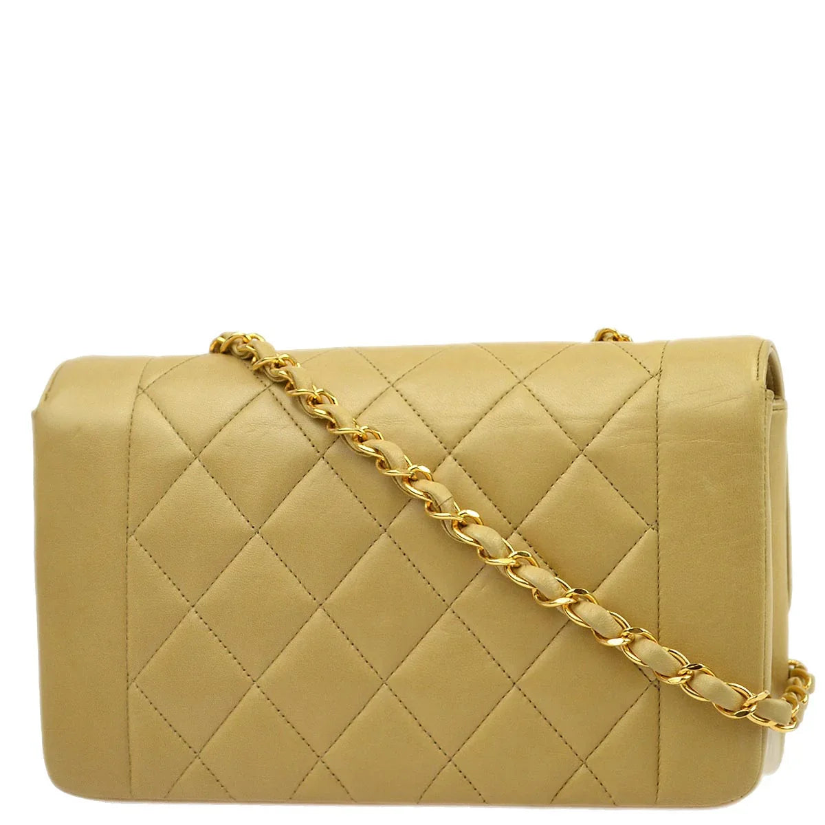 Chanel 1991-1994 Beige Lambskin Small Diana Shoulder Bag