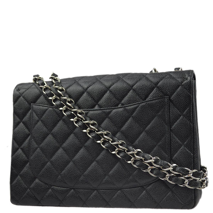 Chanel 2001-2003 Black Caviar Jumbo Classic Flap Shoulder Bag