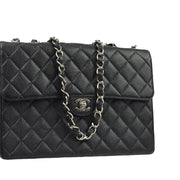 Chanel 2001-2003 Black Caviar Jumbo Classic Flap Shoulder Bag