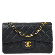 Chanel 1989-1991 Black Lambskin Small Classic Double Flap Shoulder Bag