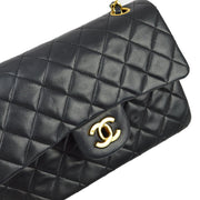 Chanel 1989-1991 Black Lambskin Small Classic Double Flap Shoulder Bag