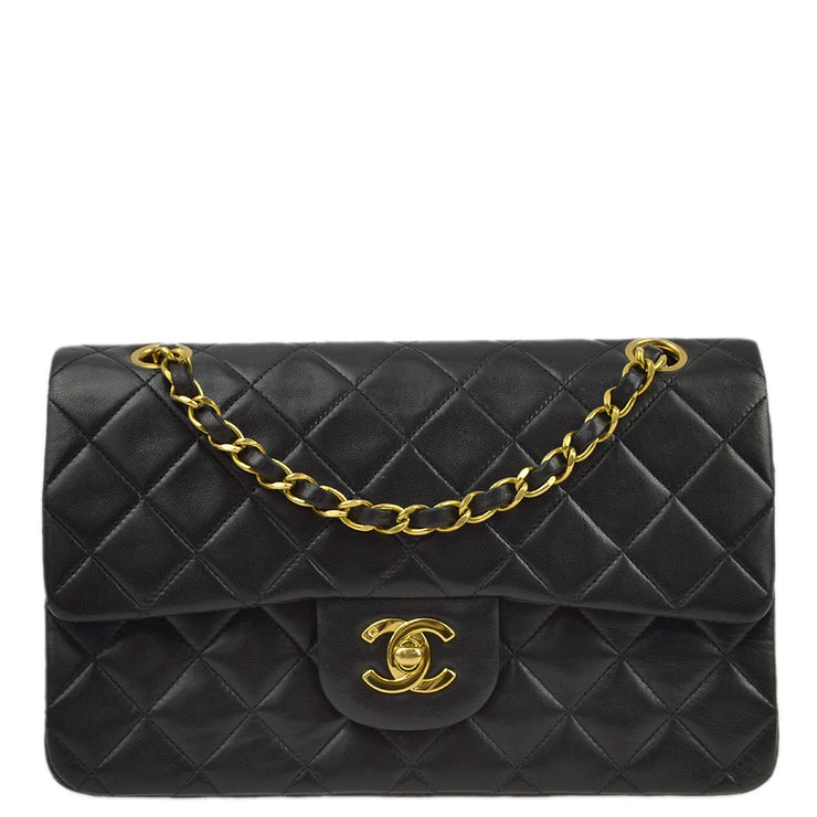 Chanel 1994-1996 Black Lambskin Small Classic Double Flap Shoulder Bag