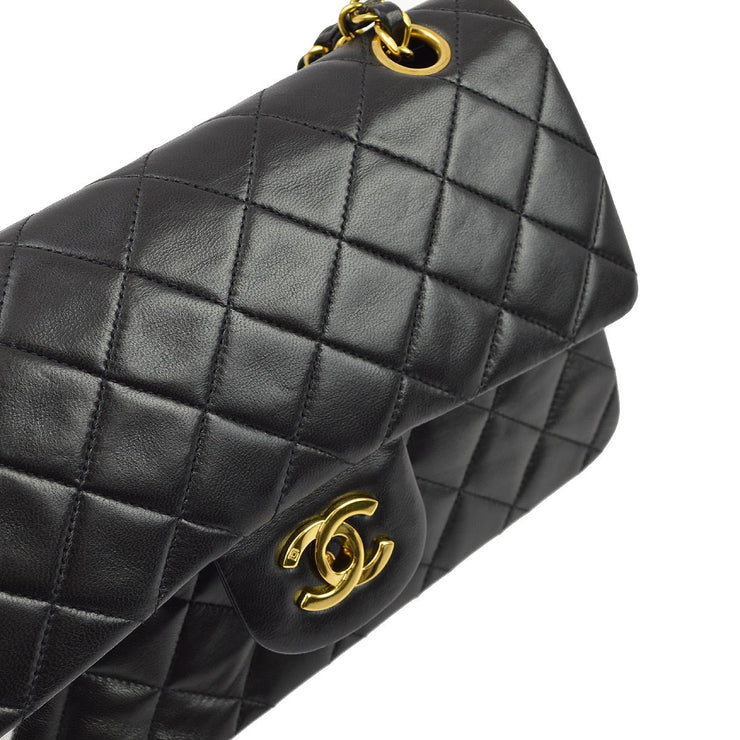 Chanel 1994-1996 Black Lambskin Small Classic Double Flap Shoulder Bag