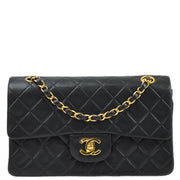 Chanel 1991-1994 Black Lambskin Small Classic Double Flap Shoulder Bag