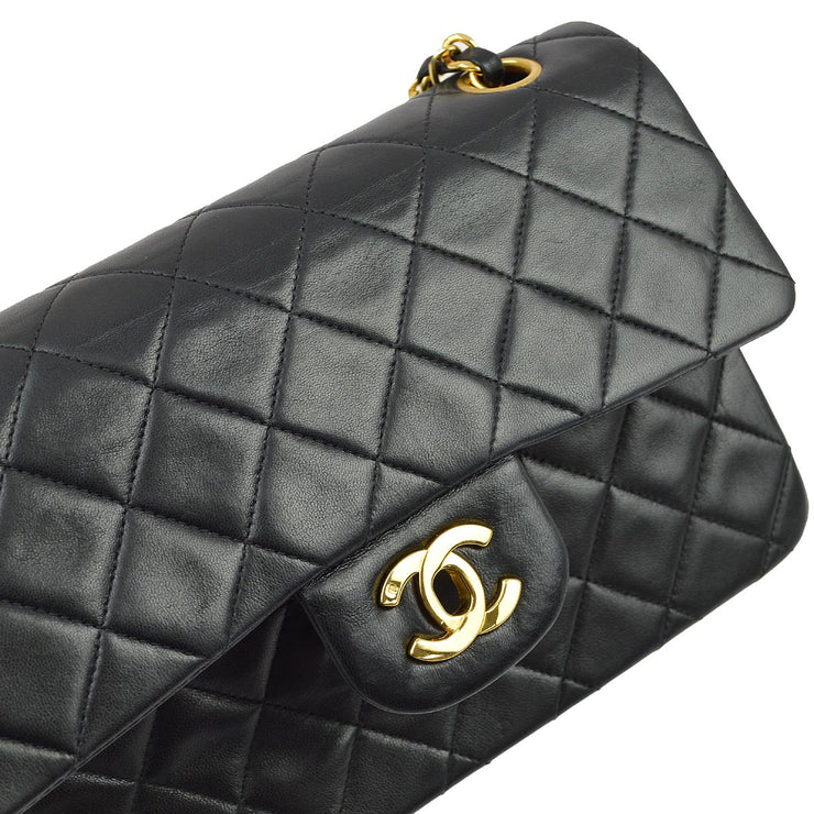 Chanel 1991-1994 Black Lambskin Small Classic Double Flap Shoulder Bag