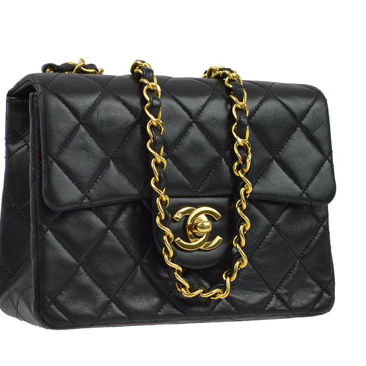 Chanel 1989-1991 Black Lambskin Mini Classic Square Flap Shoulder Bag 17