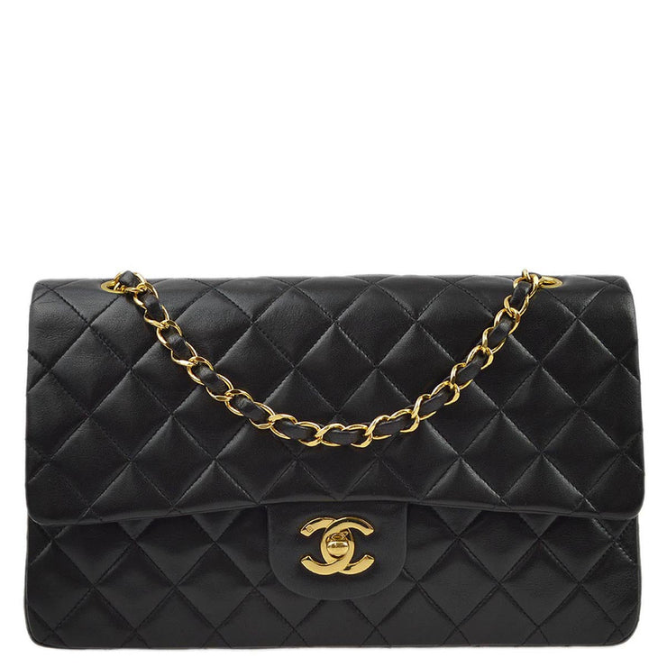 Chanel 1991-1994 Black Lambskin Medium Classic Double Flap Shoulder Bag