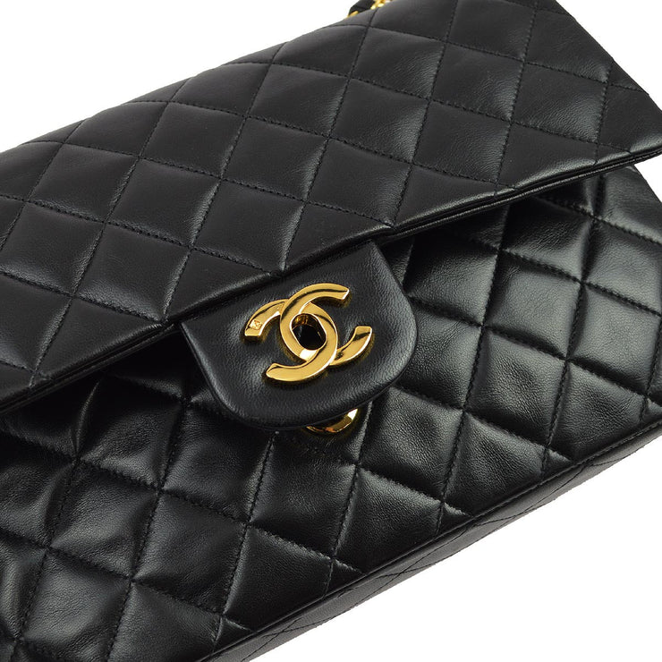 Chanel 1991-1994 Black Lambskin Medium Classic Double Flap Shoulder Bag